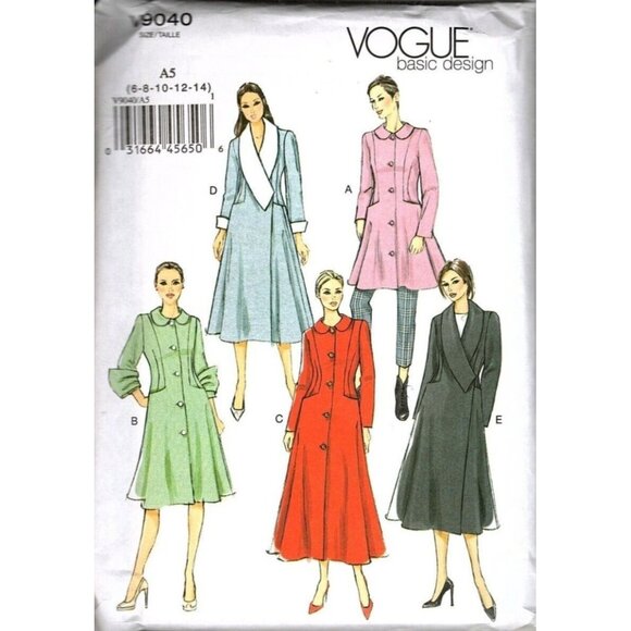 Vogue V9040 Misses 6 to 14 Fitted and Flared Coat Uncut Sewing Pattern - Picture 1 of 2